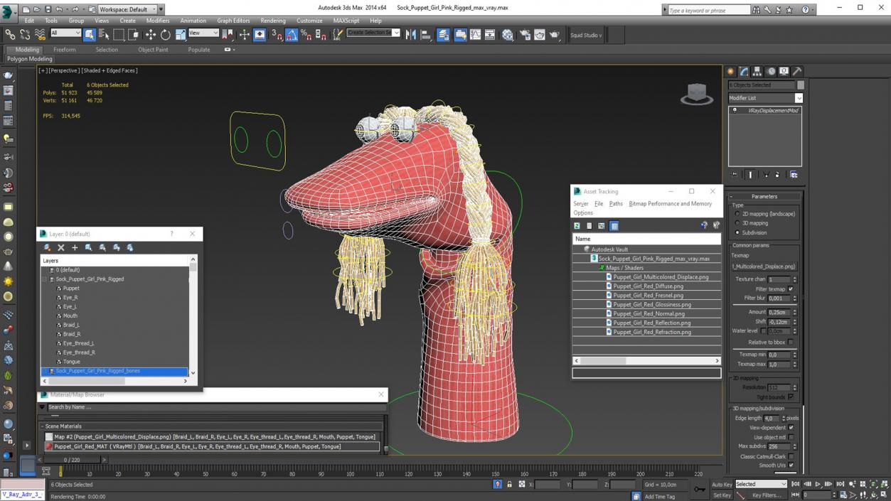 Sock Puppet Girl Pink Rigged for Maya 3D