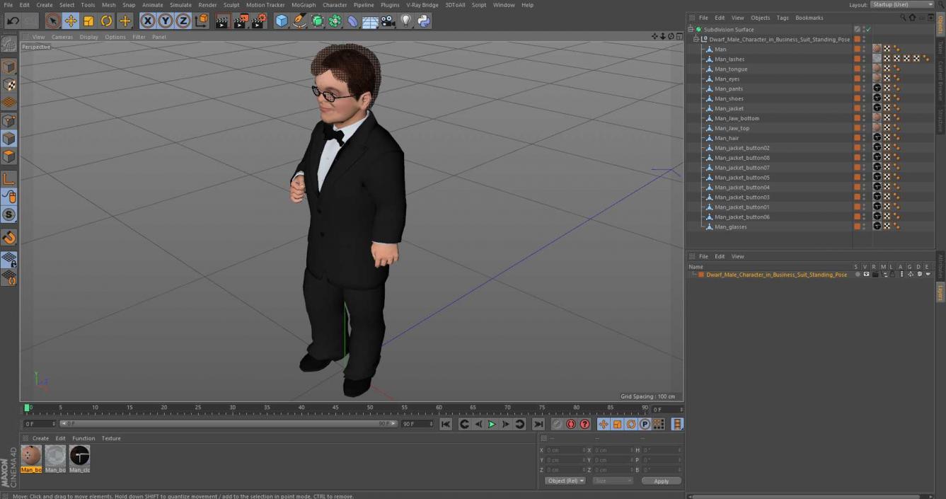 3D Dwarf Male Character in Business Suit Standing Pose 2 model