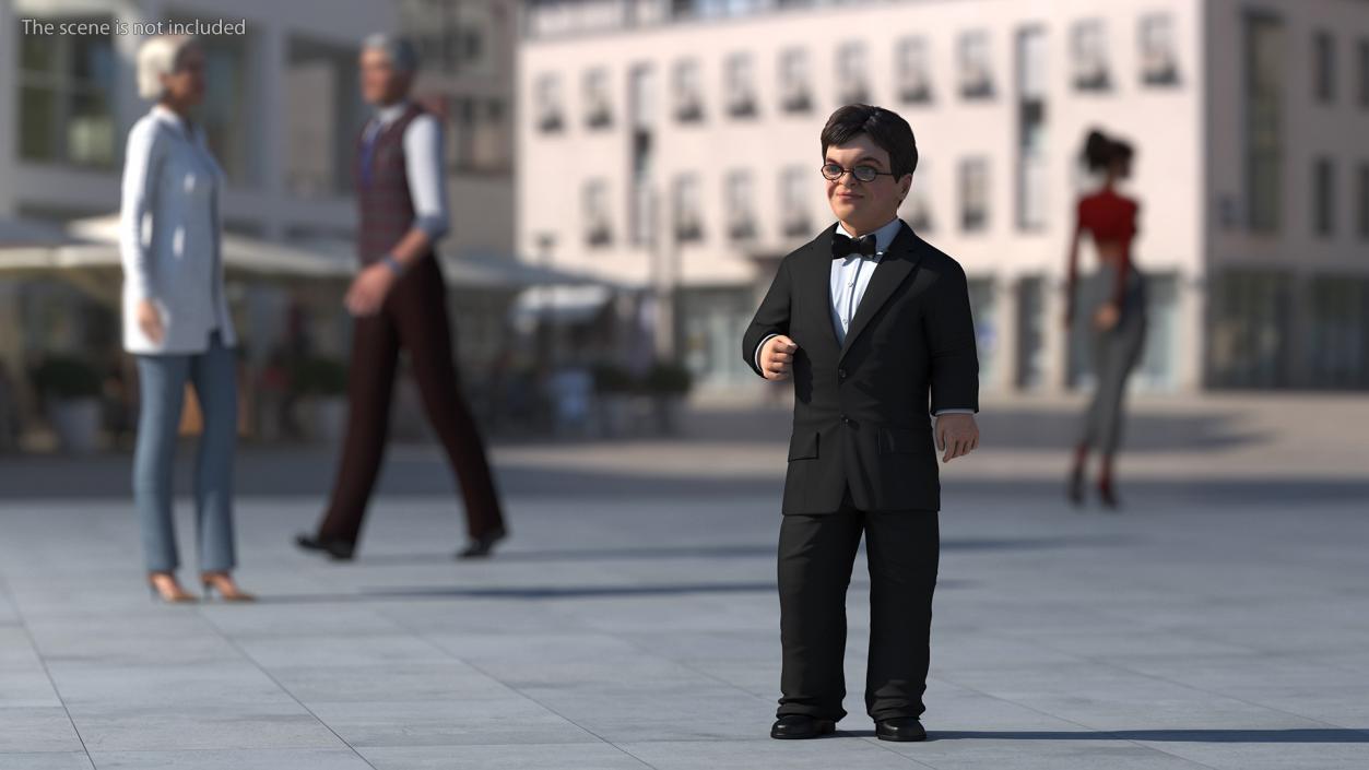 3D Dwarf Male Character in Business Suit Standing Pose 2 model