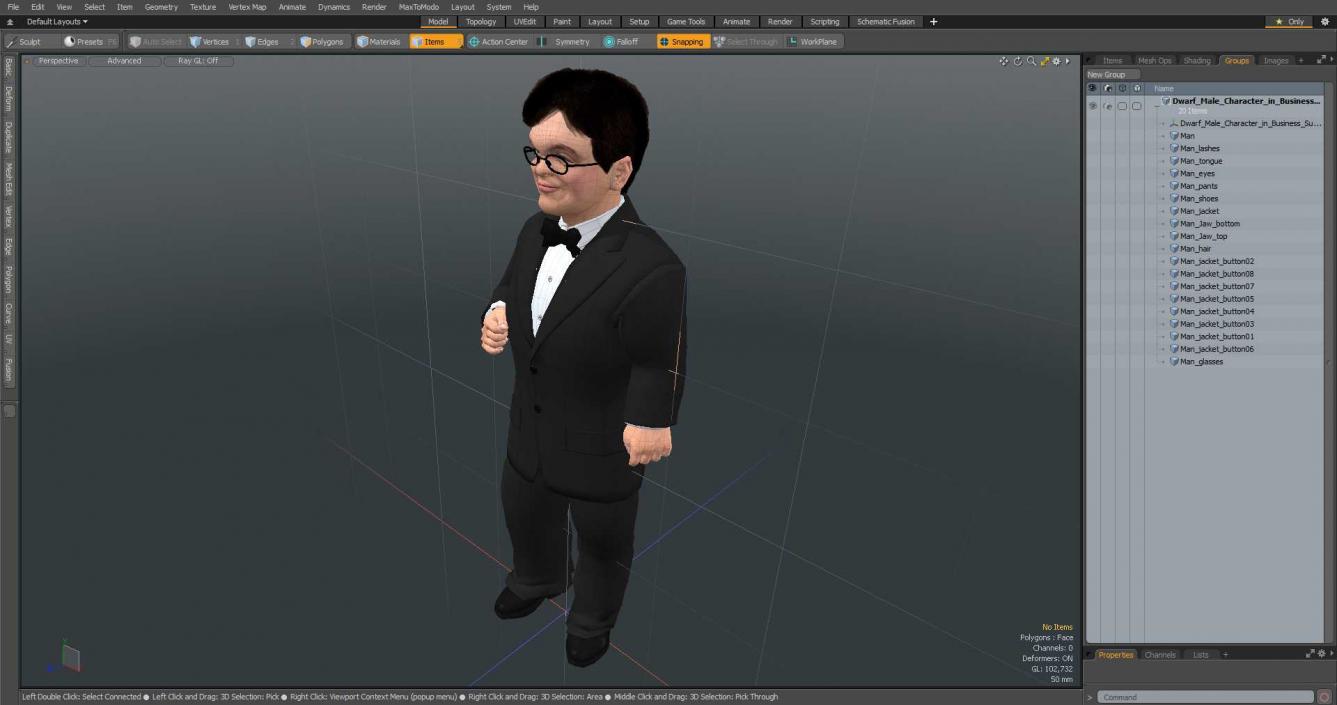 3D Dwarf Male Character in Business Suit Standing Pose 2 model