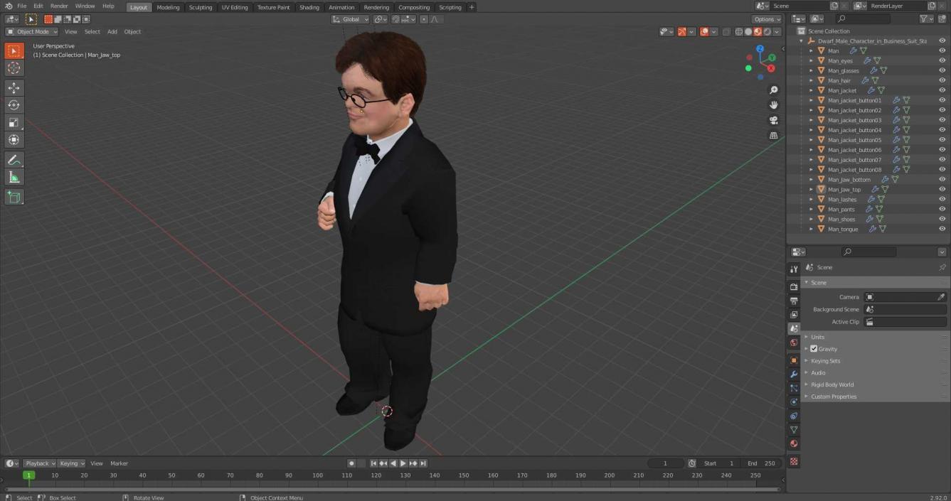 3D Dwarf Male Character in Business Suit Standing Pose 2 model