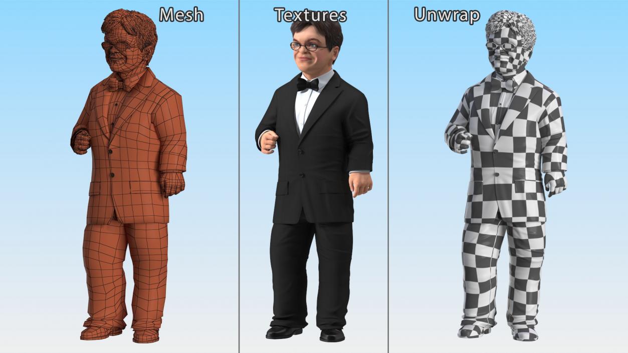 3D Dwarf Male Character in Business Suit Standing Pose 2 model