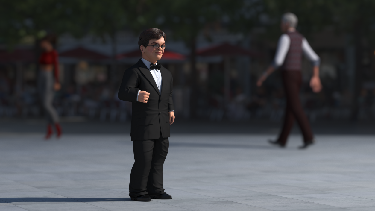 3D Dwarf Male Character in Business Suit Standing Pose 2 model