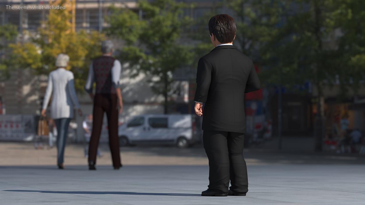 3D Dwarf Male Character in Business Suit Standing Pose 2 model