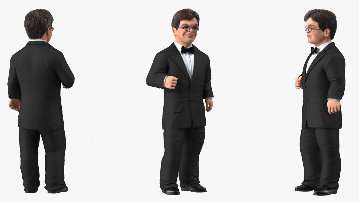 3D Dwarf Male Character in Business Suit Standing Pose 2 model