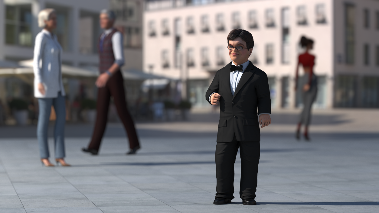 3D Dwarf Male Character in Business Suit Standing Pose 2 model