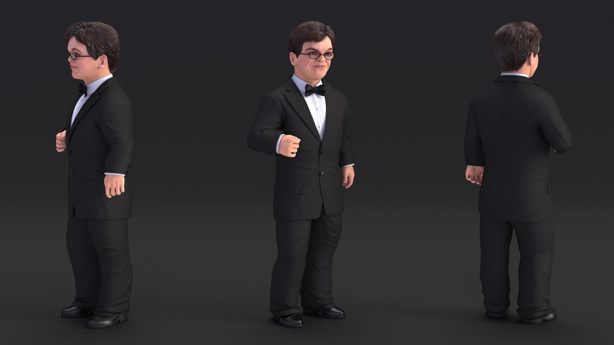 3D Dwarf Male Character in Business Suit Standing Pose 2 model