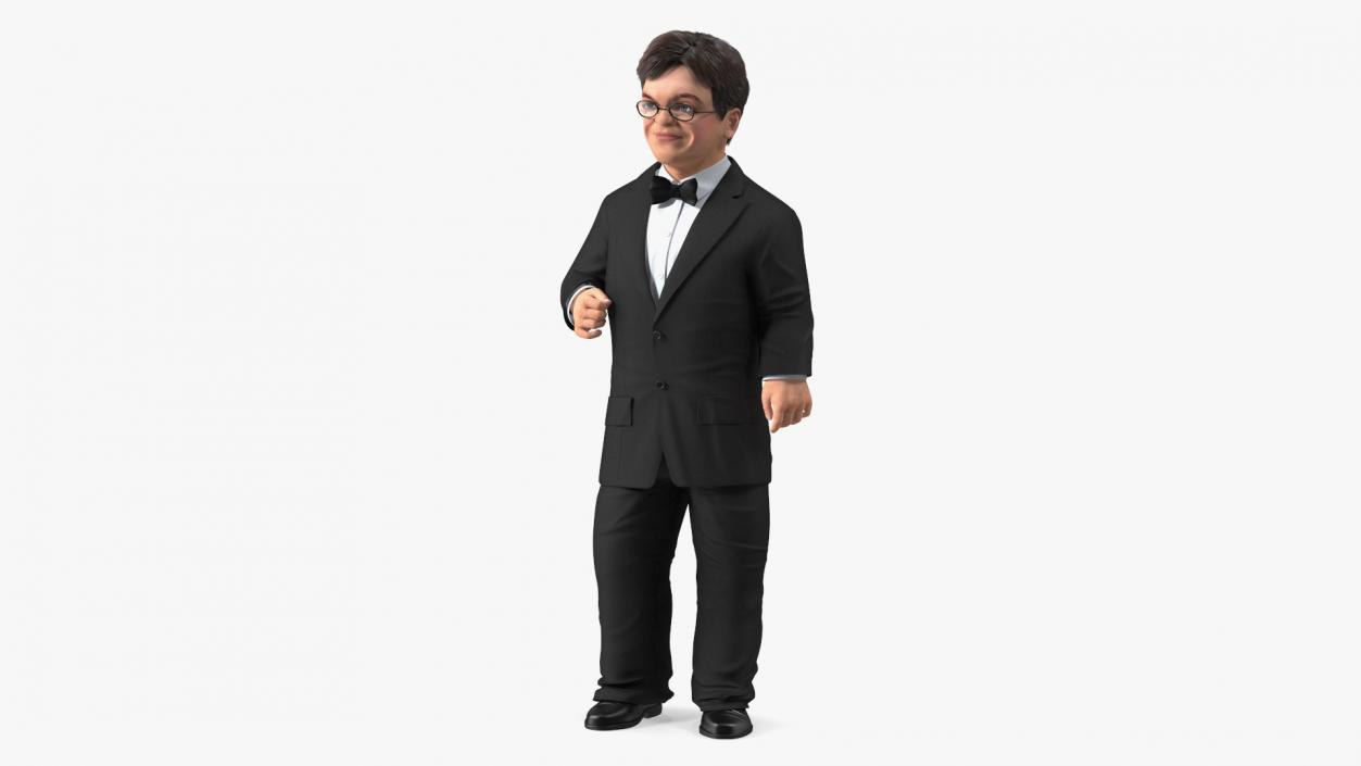 3D Dwarf Male Character in Business Suit Standing Pose 2 model