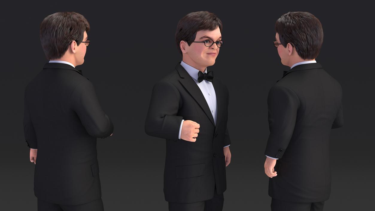 3D Dwarf Male Character in Business Suit Standing Pose 2 model