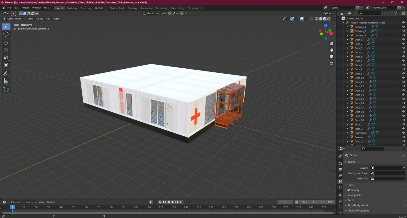 3D Mobile Modular Container Clinic 2 model