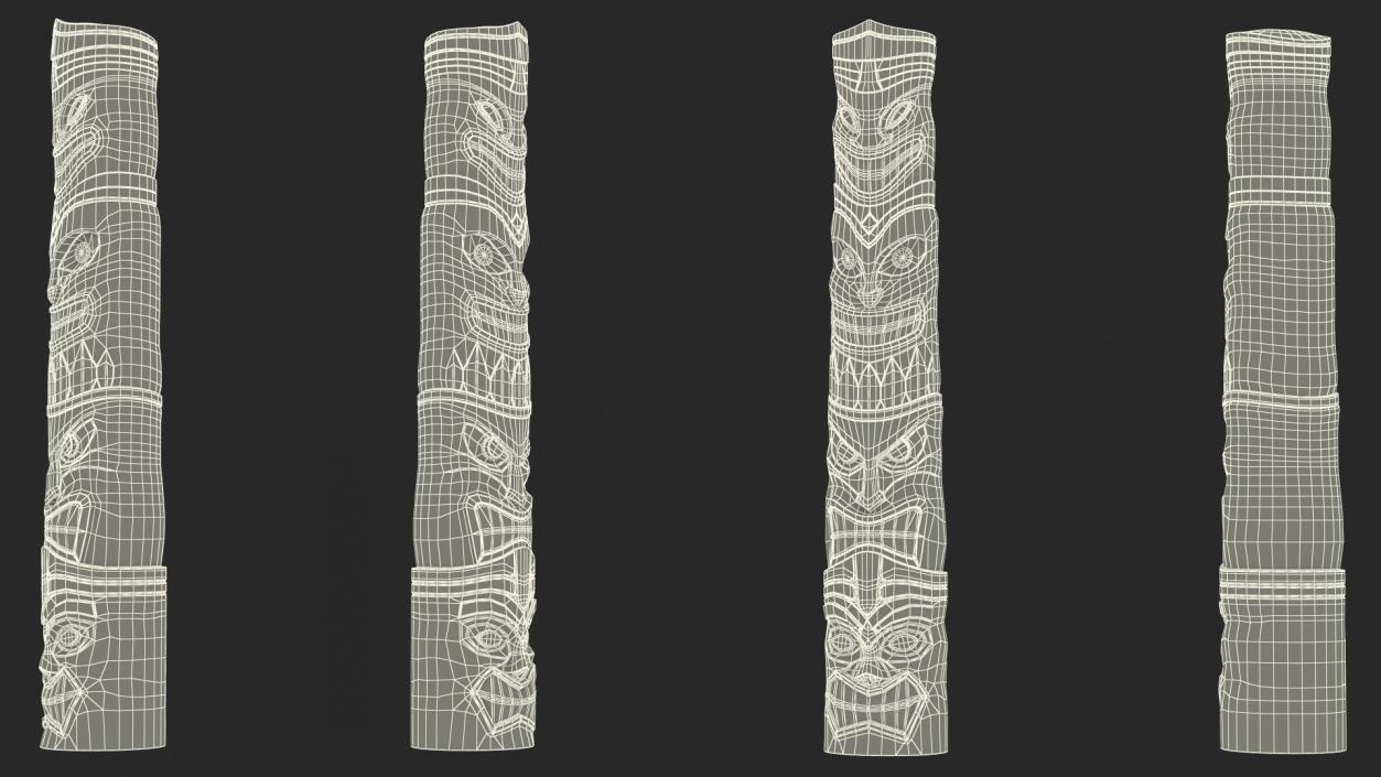 Hand Carved Wooden Totem Pole 3D model