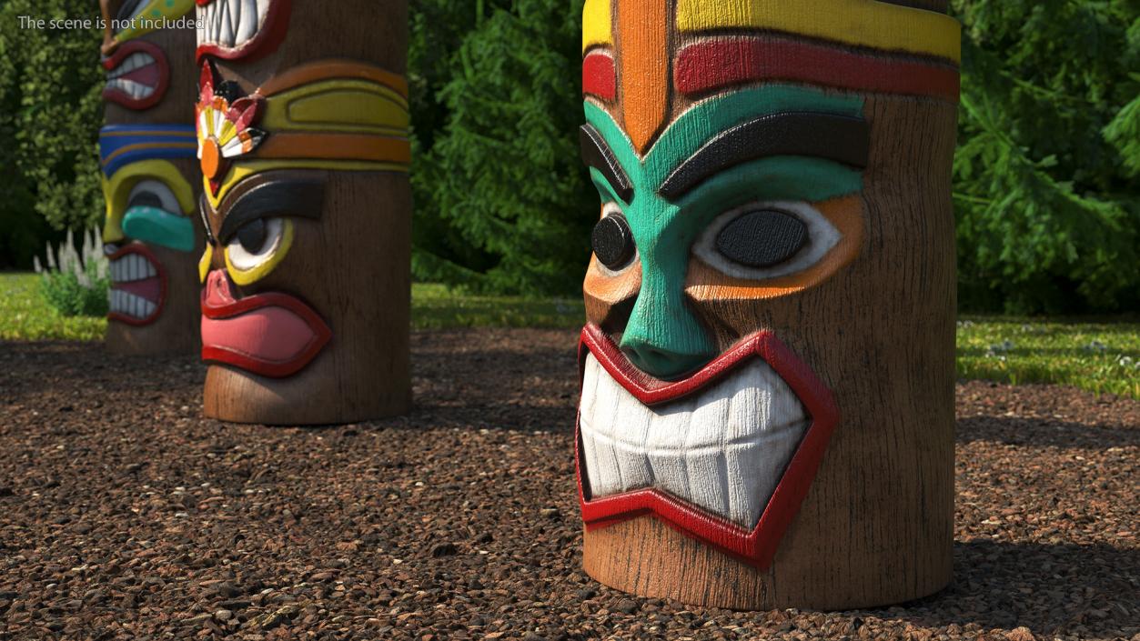 Hand Carved Wooden Totem Pole 3D model