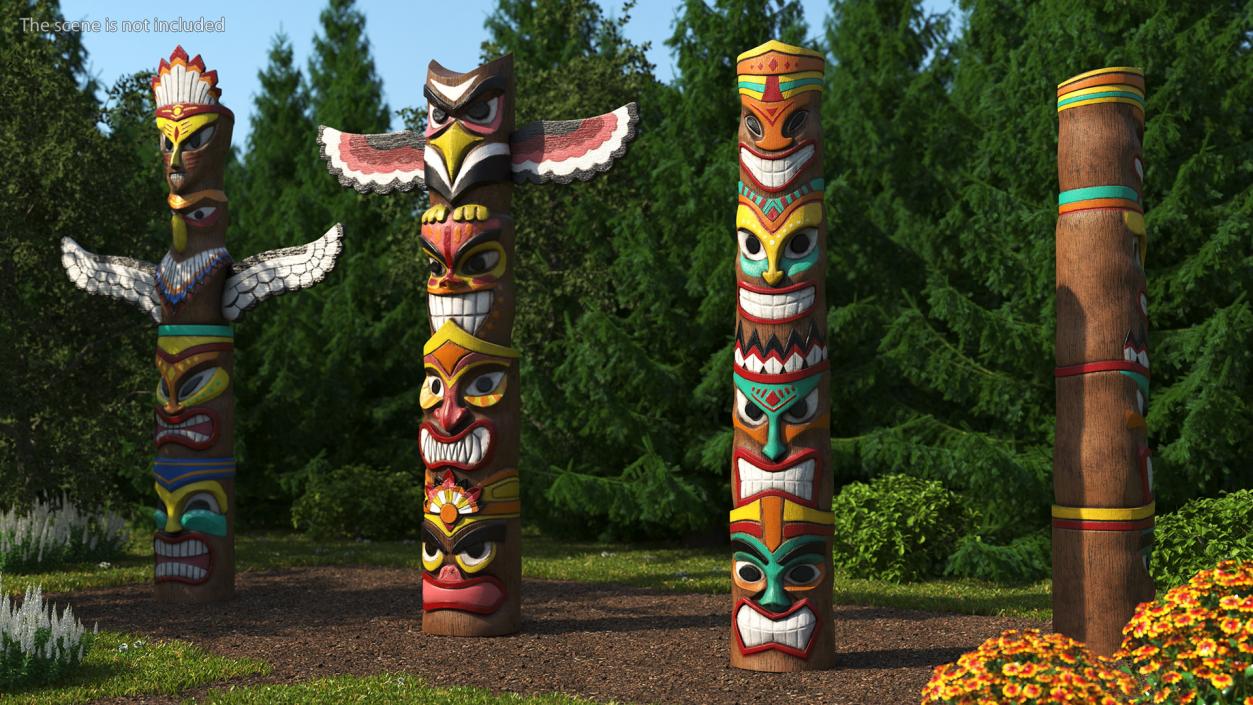 Hand Carved Wooden Totem Pole 3D model