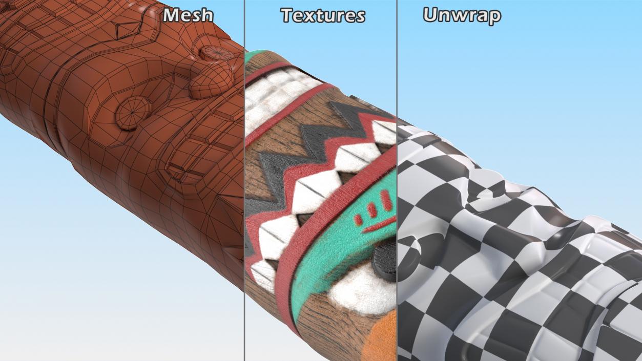 Hand Carved Wooden Totem Pole 3D model