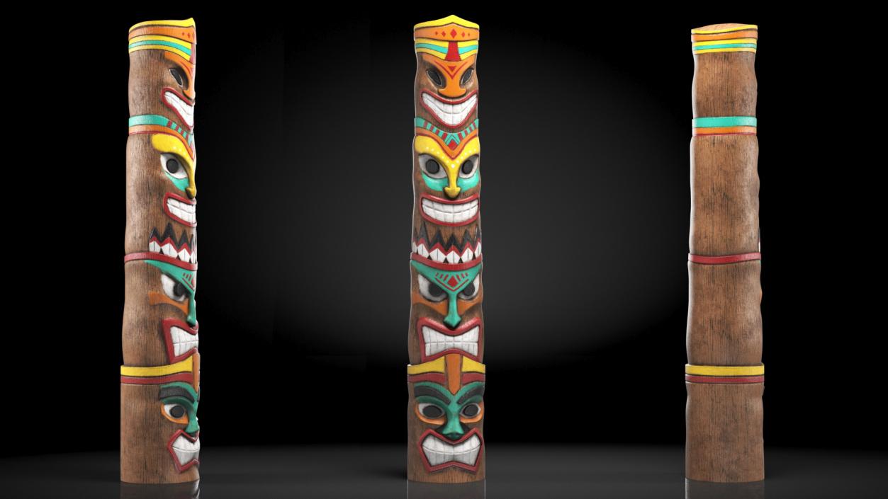 Hand Carved Wooden Totem Pole 3D model