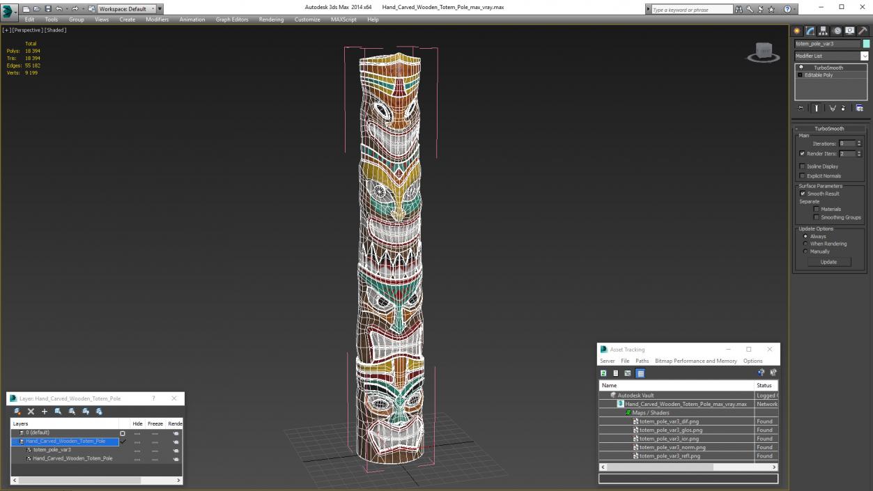 Hand Carved Wooden Totem Pole 3D model