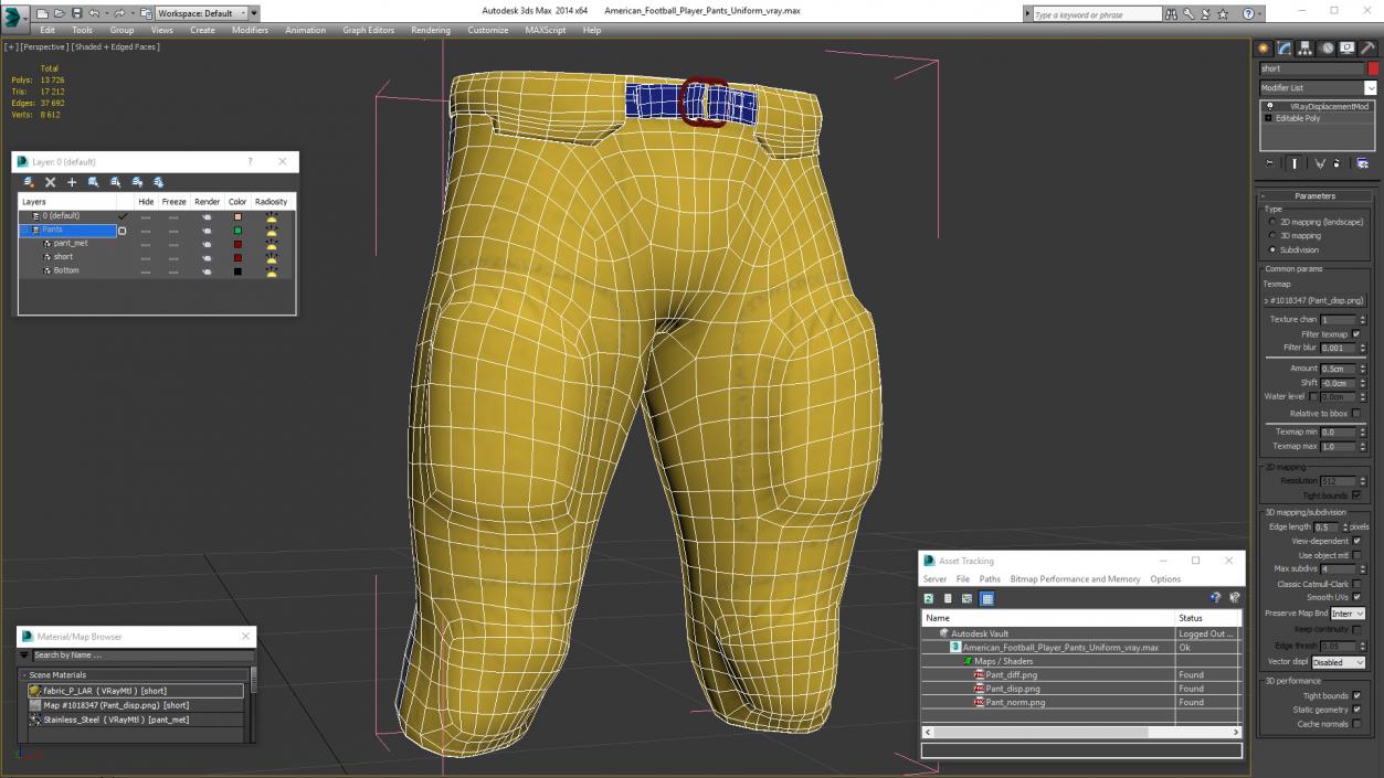 3D American Football Player Pants Uniform model