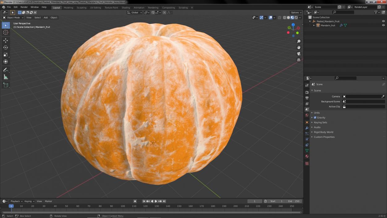 3D Peeled Mandarin Fruit