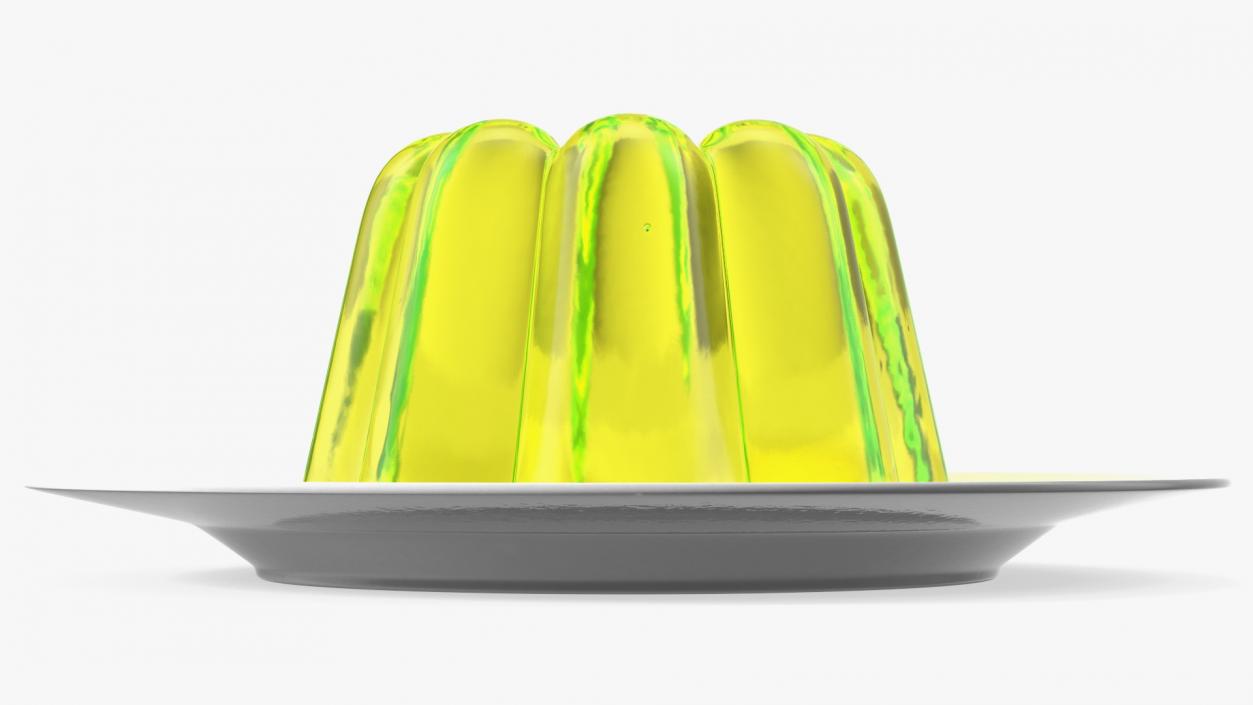 Yellow Vanilla Jelly Pudding on Plate 3D