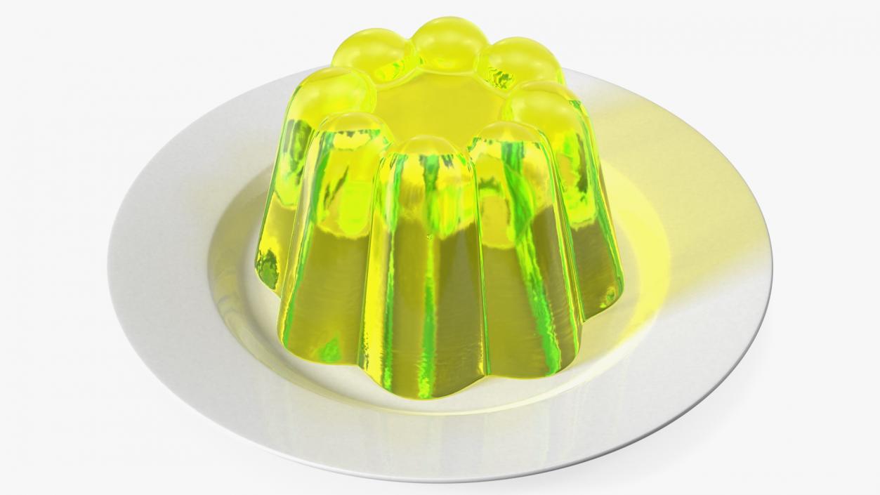 Yellow Vanilla Jelly Pudding on Plate 3D