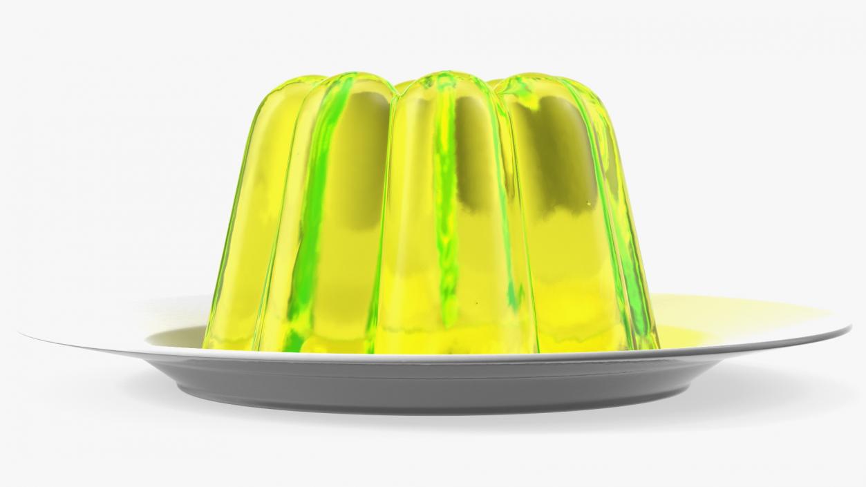 Yellow Vanilla Jelly Pudding on Plate 3D