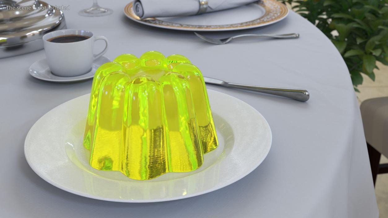 Yellow Vanilla Jelly Pudding on Plate 3D