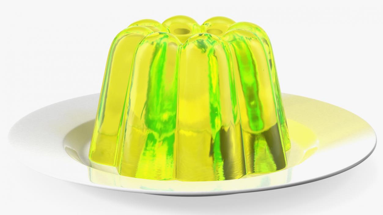 Yellow Vanilla Jelly Pudding on Plate 3D