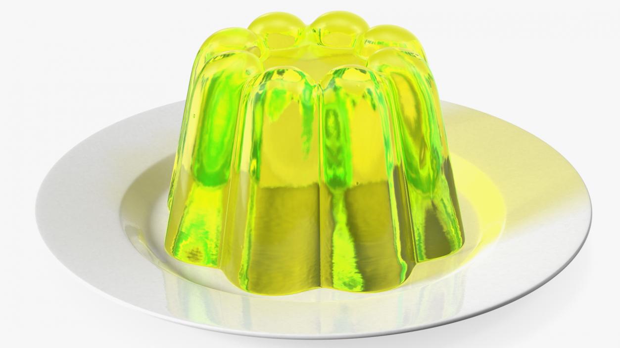 Yellow Vanilla Jelly Pudding on Plate 3D