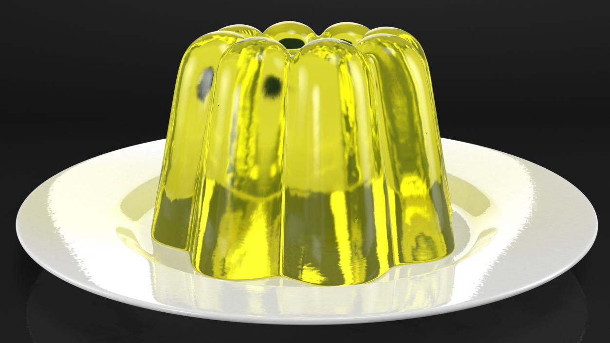 Yellow Vanilla Jelly Pudding on Plate 3D