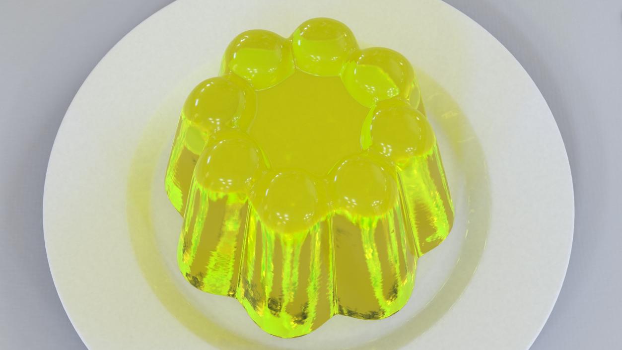 Yellow Vanilla Jelly Pudding on Plate 3D