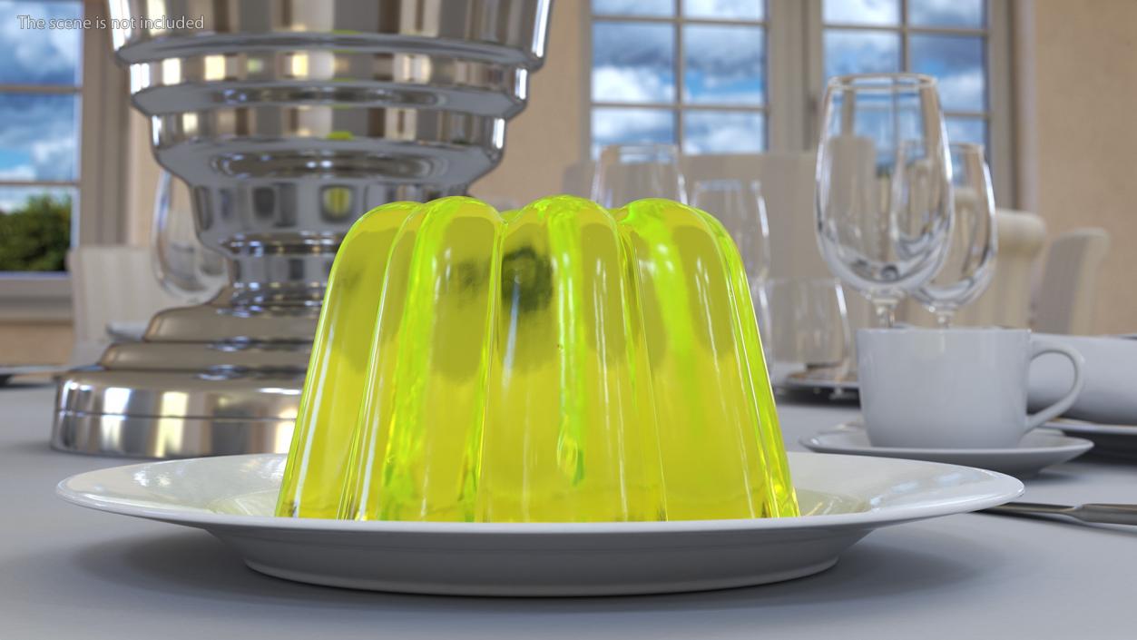 Yellow Vanilla Jelly Pudding on Plate 3D