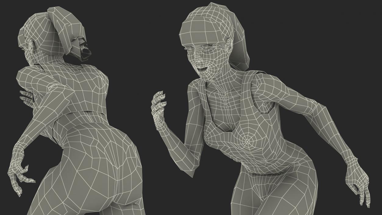 3D Woman Athlete Starting Pose with Block model