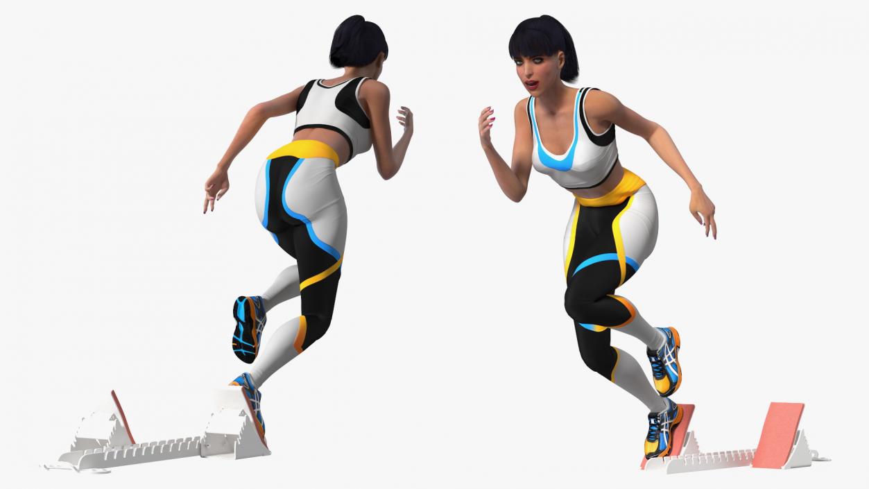 3D Woman Athlete Starting Pose with Block model