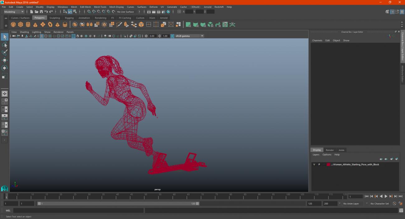 3D Woman Athlete Starting Pose with Block model