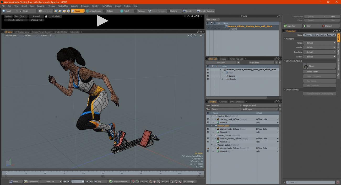 3D Woman Athlete Starting Pose with Block model