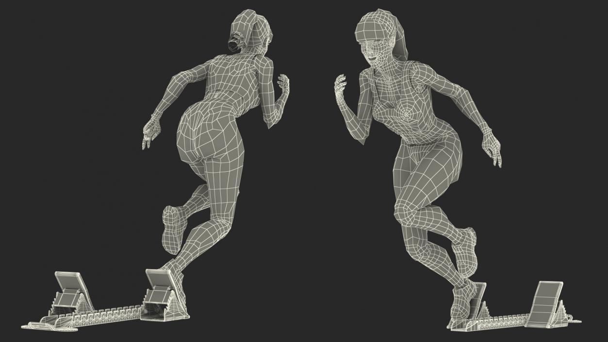 3D Woman Athlete Starting Pose with Block model