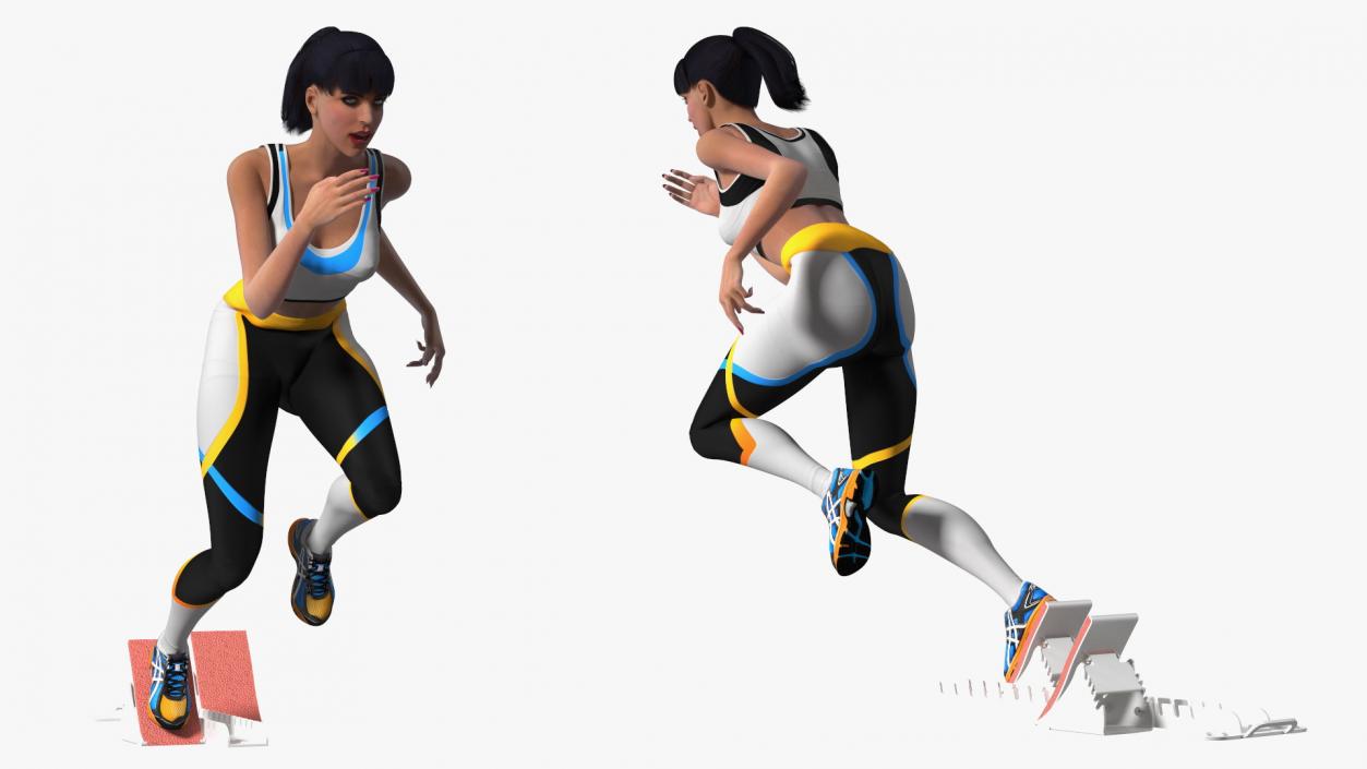 3D Woman Athlete Starting Pose with Block model