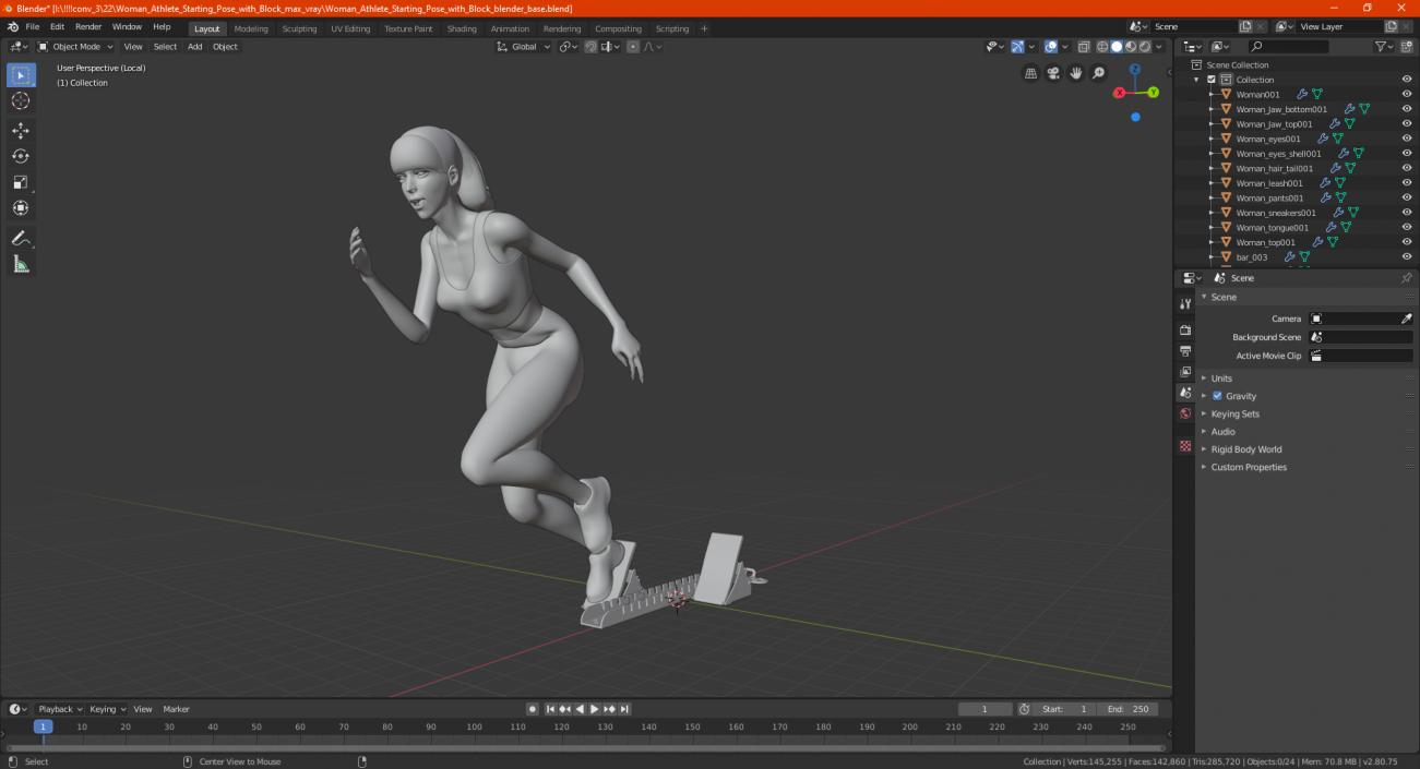 3D Woman Athlete Starting Pose with Block model