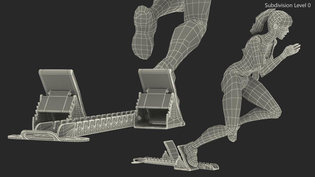 3D Woman Athlete Starting Pose with Block model