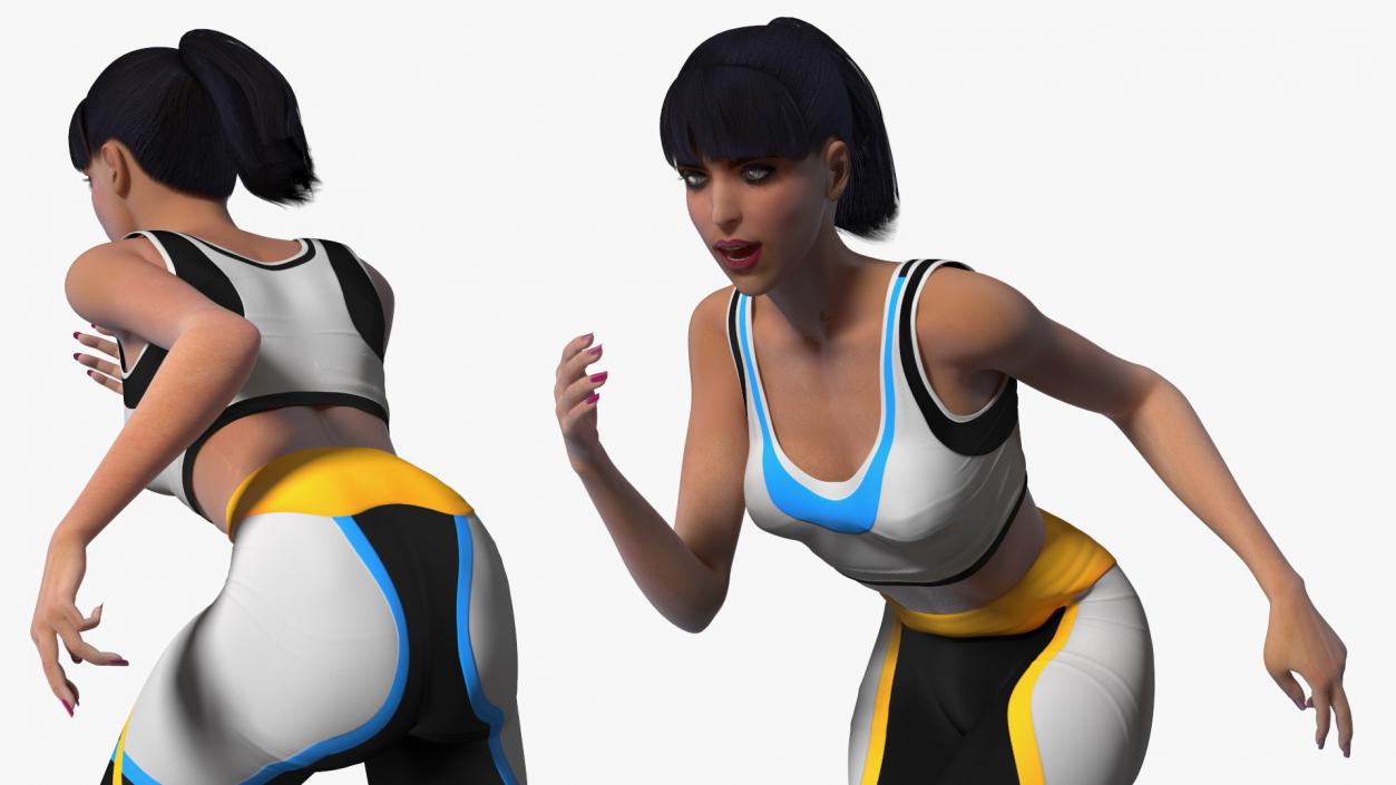 3D Woman Athlete Starting Pose with Block model