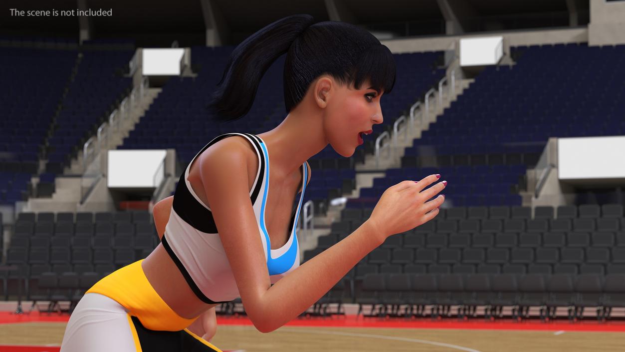 3D Woman Athlete Starting Pose with Block model