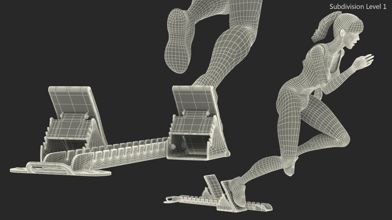 3D Woman Athlete Starting Pose with Block model