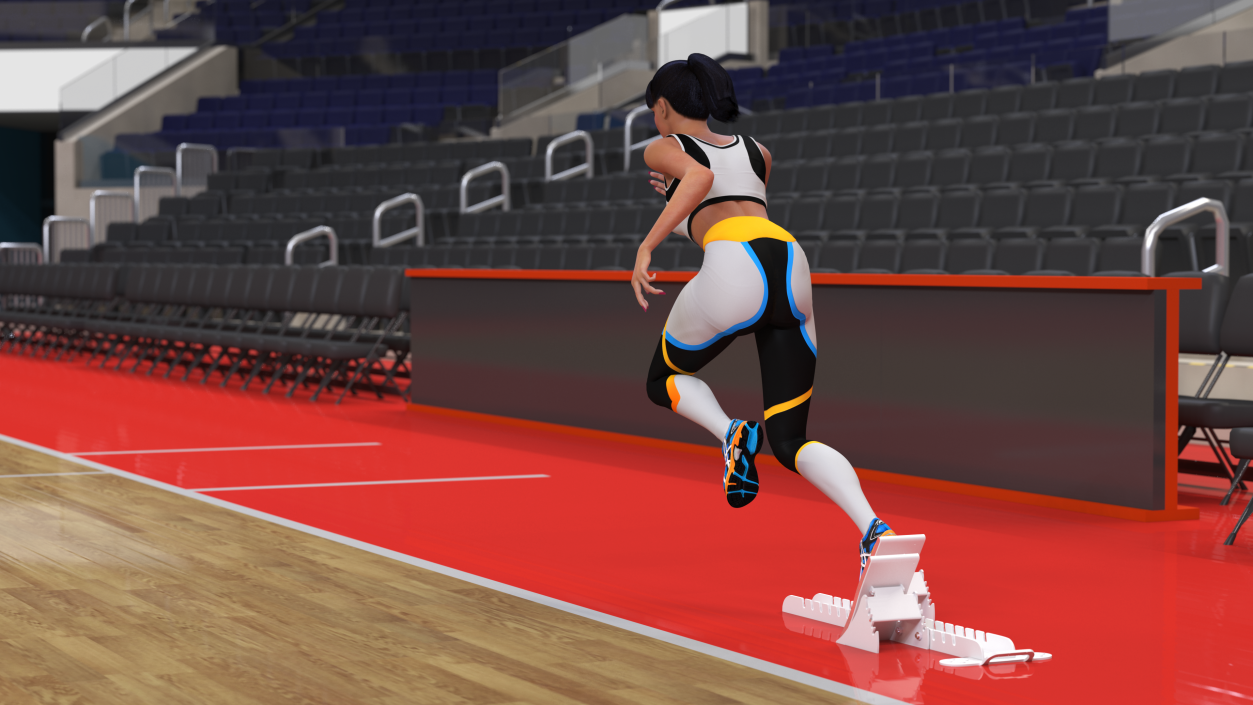 3D Woman Athlete Starting Pose with Block model