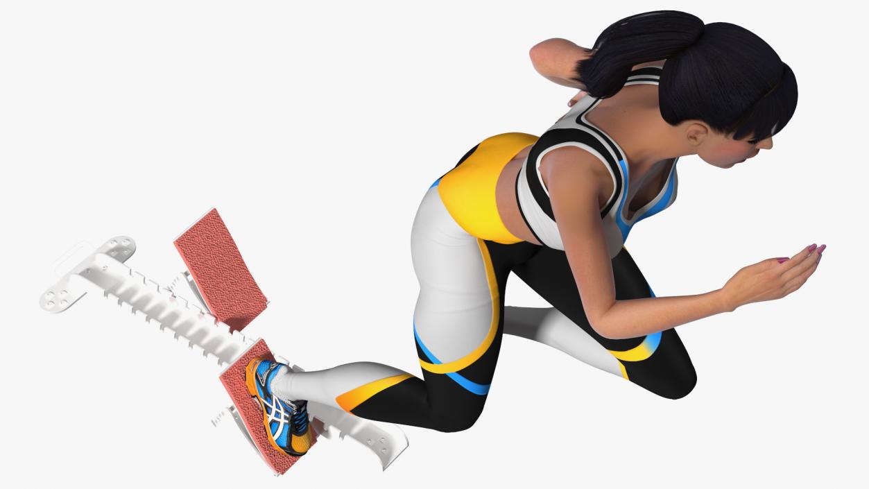 3D Woman Athlete Starting Pose with Block model