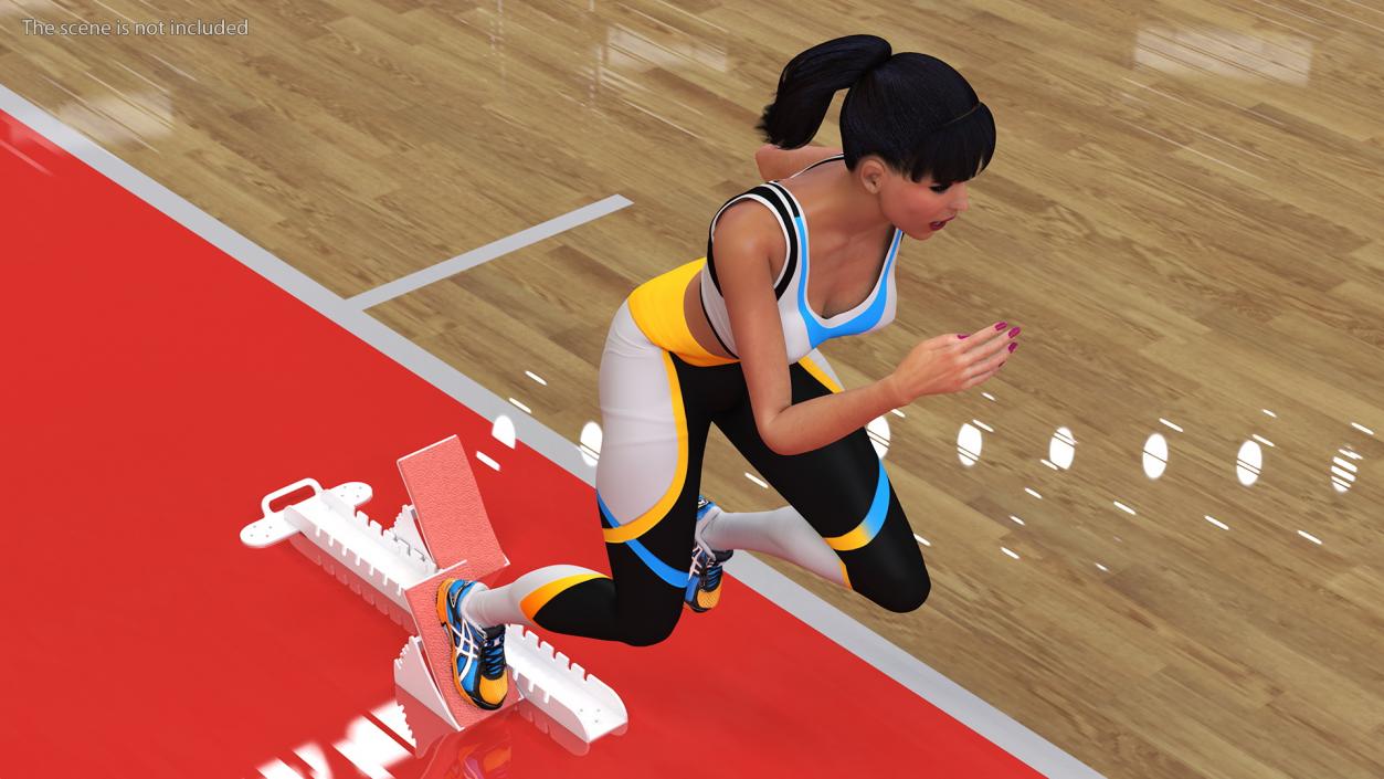 3D Woman Athlete Starting Pose with Block model