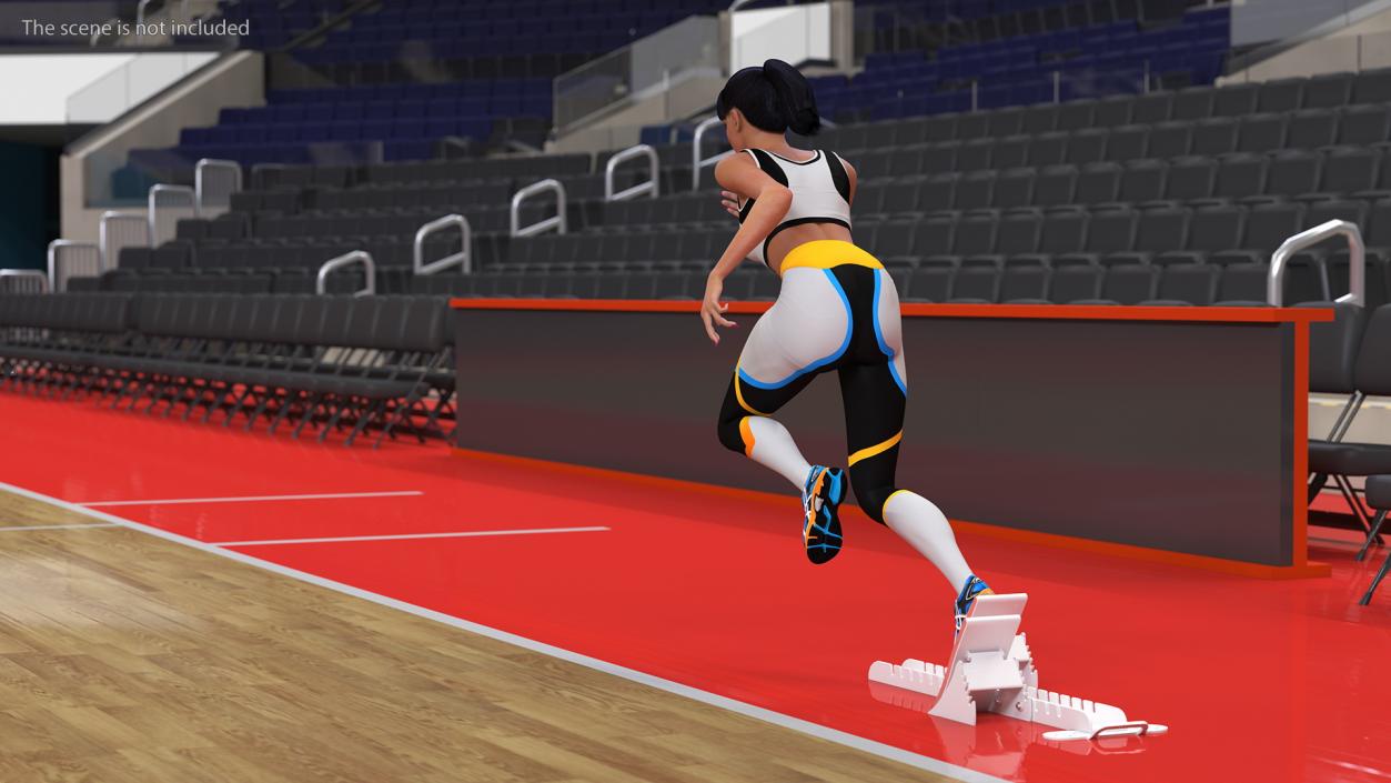 3D Woman Athlete Starting Pose with Block model