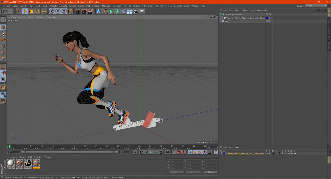 3D Woman Athlete Starting Pose with Block model