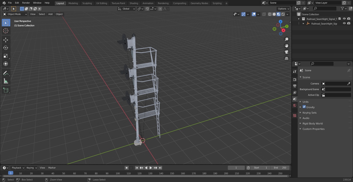 Railroad Searchlight Signal Triple 3D model