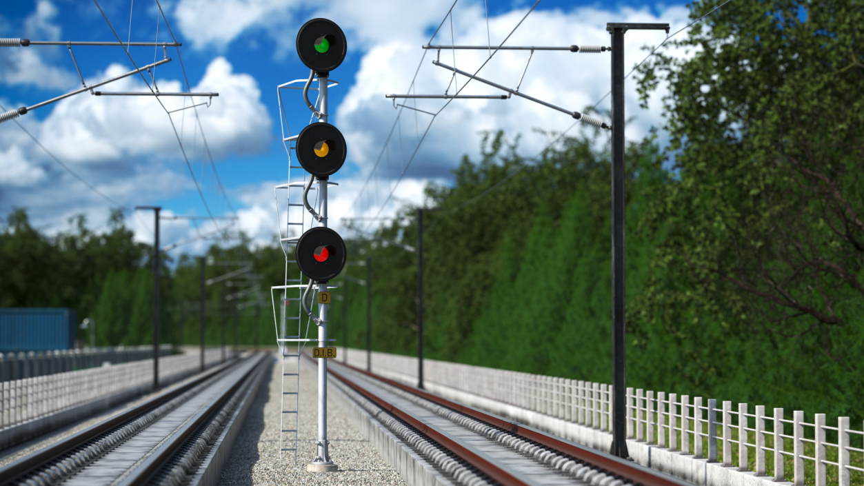 Railroad Searchlight Signal Triple 3D model