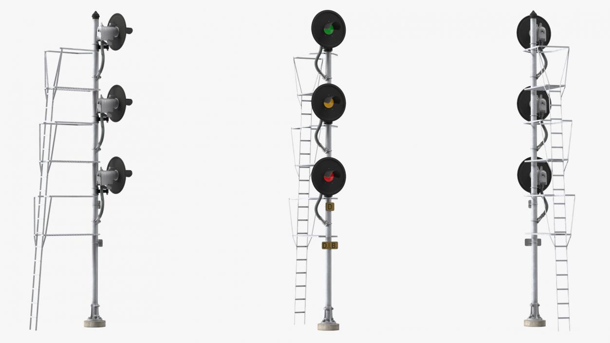 Railroad Searchlight Signal Triple 3D model